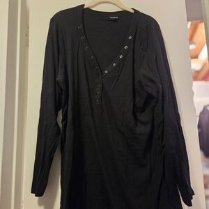 Black Long Sleeve Top with Button Detail